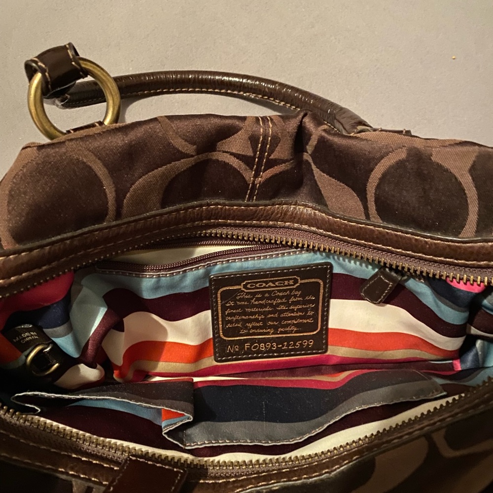 Genuine Coach leather Handbag 12599 Signature Chocolate Monogram shoulder strap